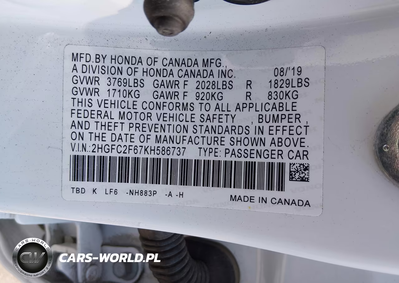 2019 Honda Civic Lx VIN:2HGFC2F67KH586737 - 9