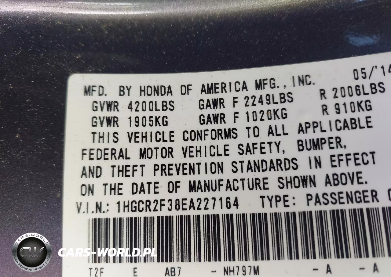 2014 Honda Accord Lx VIN:1HGCR2F38EA227164 - 9