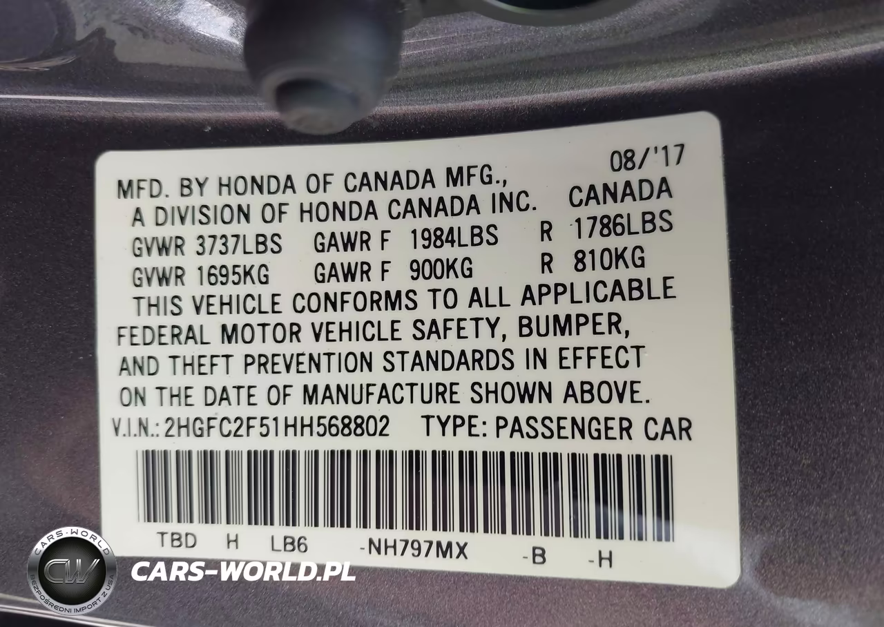 2017 Honda Civic Lx VIN:2HGFC2F51HH568802 - 9