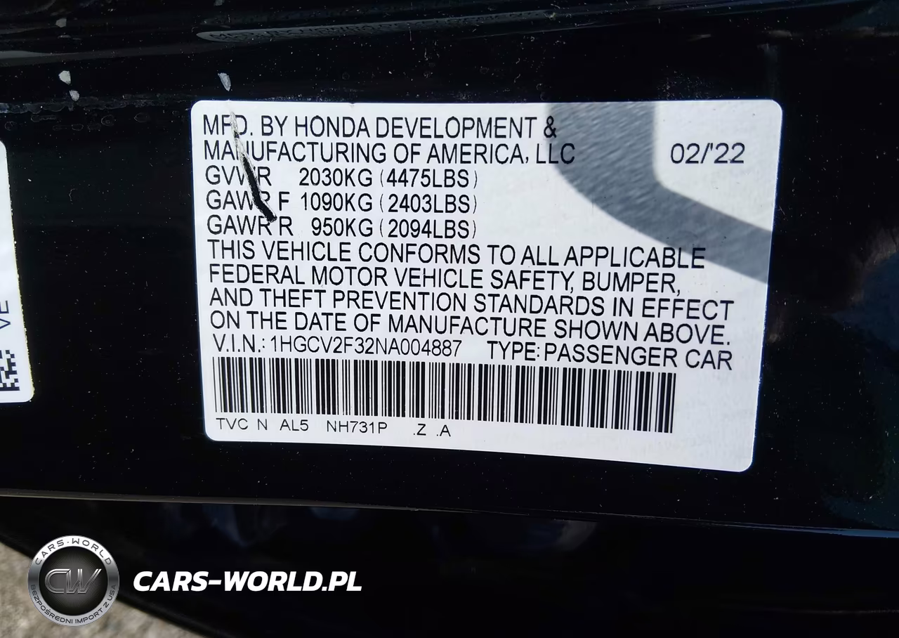 2022 Honda Accord Sport 2.0T VIN:1HGCV2F32NA004887 - 9