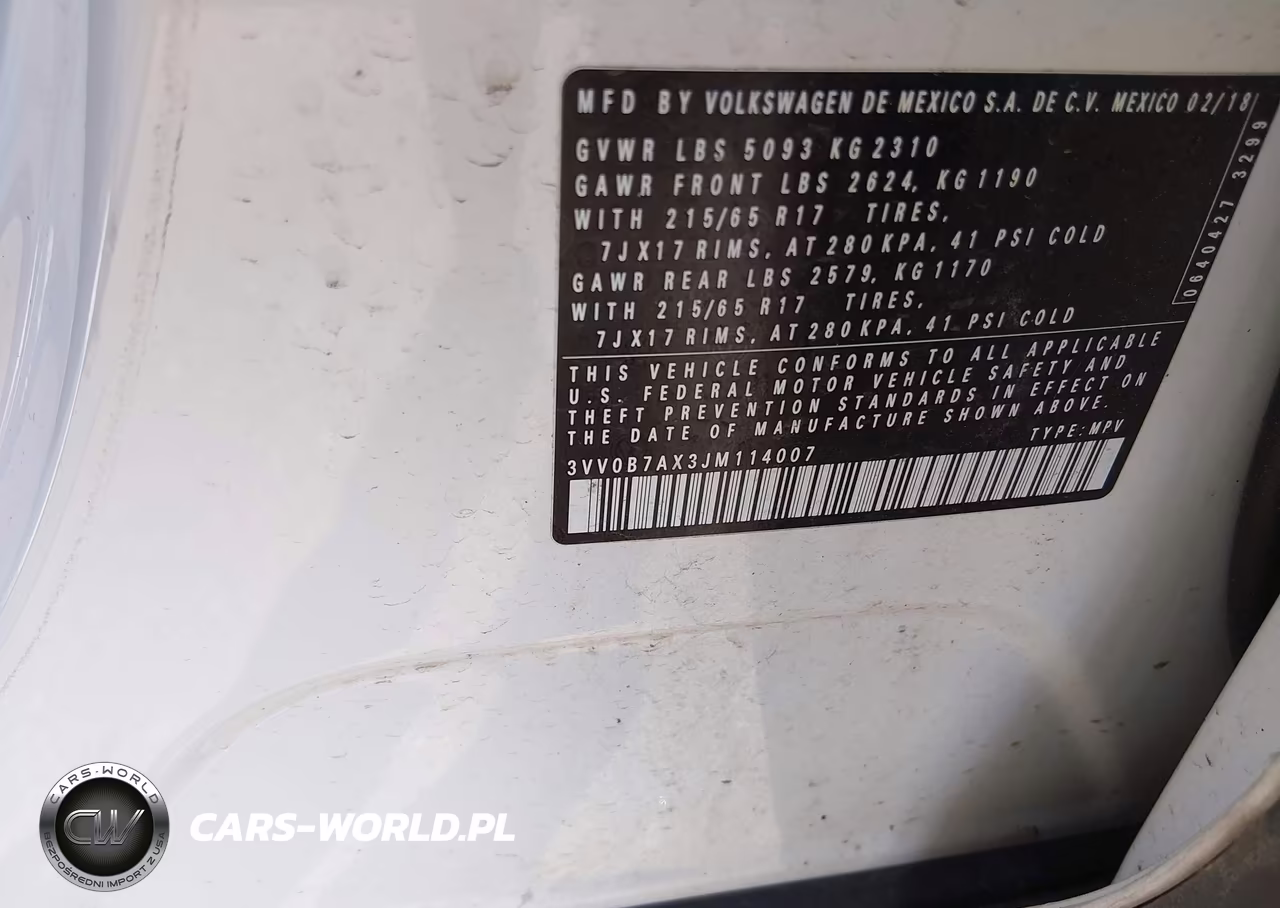 2018 Volkswagen Tiguan 2.0T S VIN:3VV0B7AX3JM114007 - 9