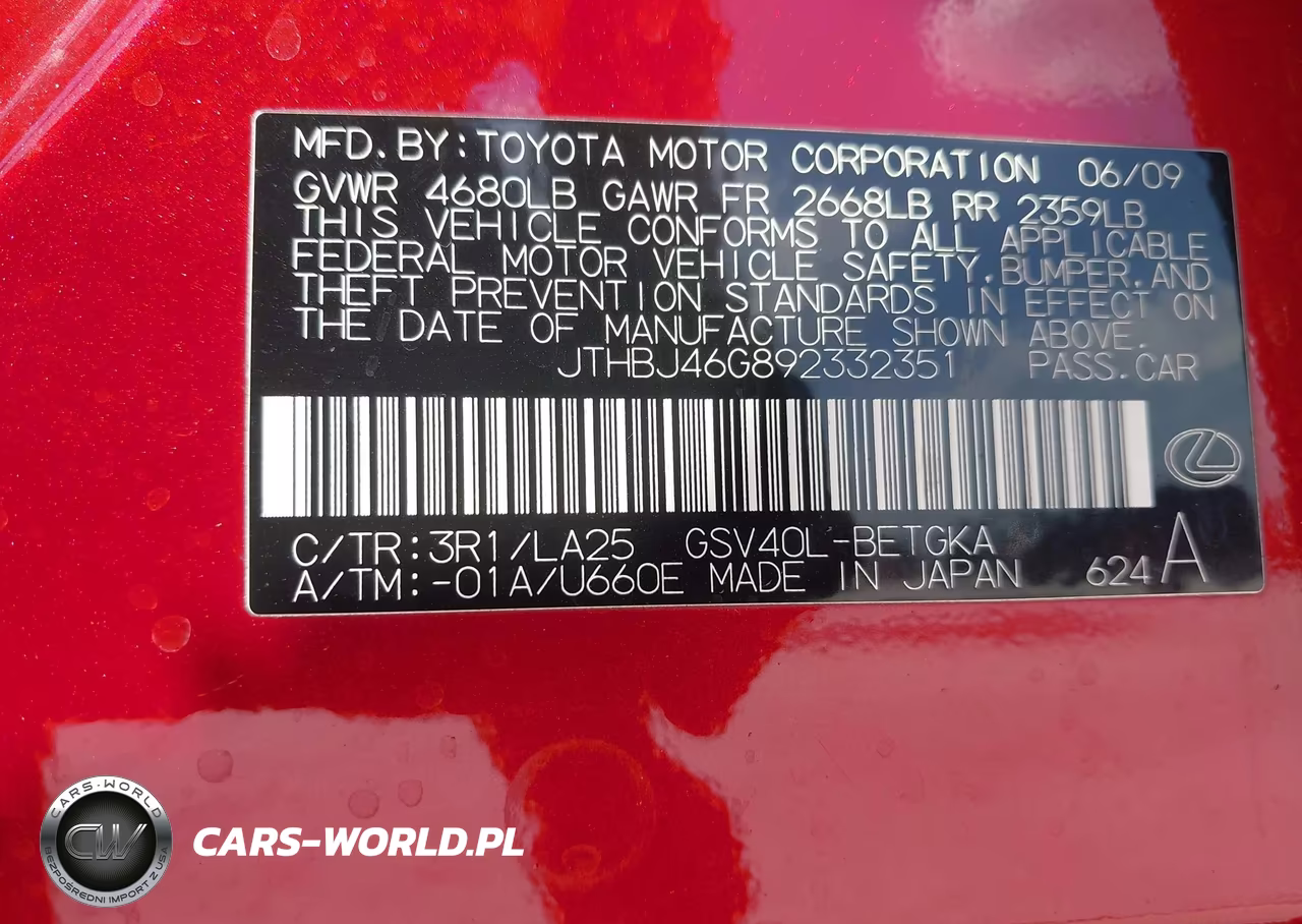 2009 Lexus Es 350 VIN:JTHBJ46G892332351 - 9