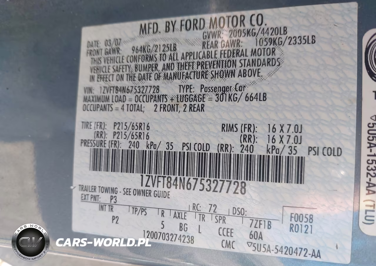 2007 Ford Mustang V6 Deluxe-V6 Premium VIN:1ZVFT84N675327728 - 9