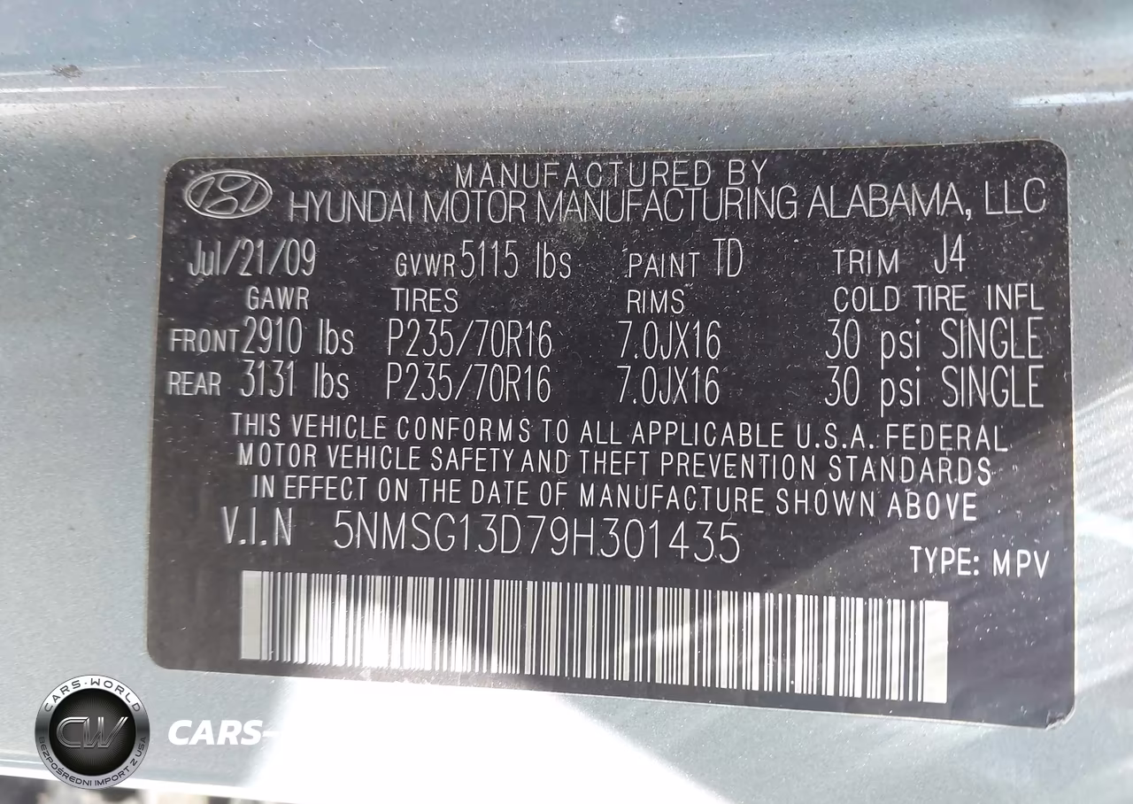2009 Hyundai Santa Fe Gls VIN:5NMSG13D79H301435 - 9