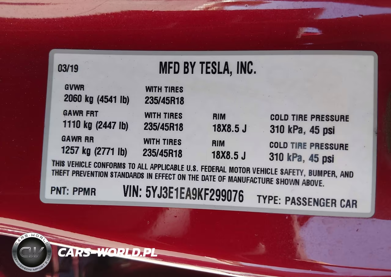 2019 Tesla Model 3 VIN:5YJ3E1EA9KF299076 - 9