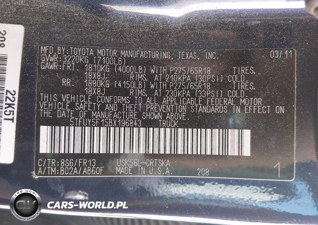 2011 Toyota Tundra Grade 5.7L V8 VIN:5TFUY5F15BX196843 - 9