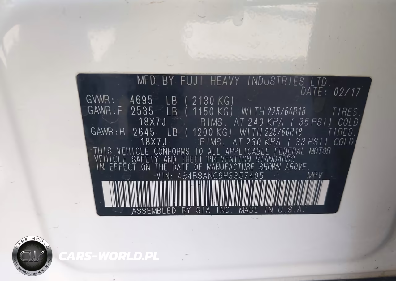 2017 Subaru Outback 2.5I Limited VIN:4S4BSANC9H3357405 - 9