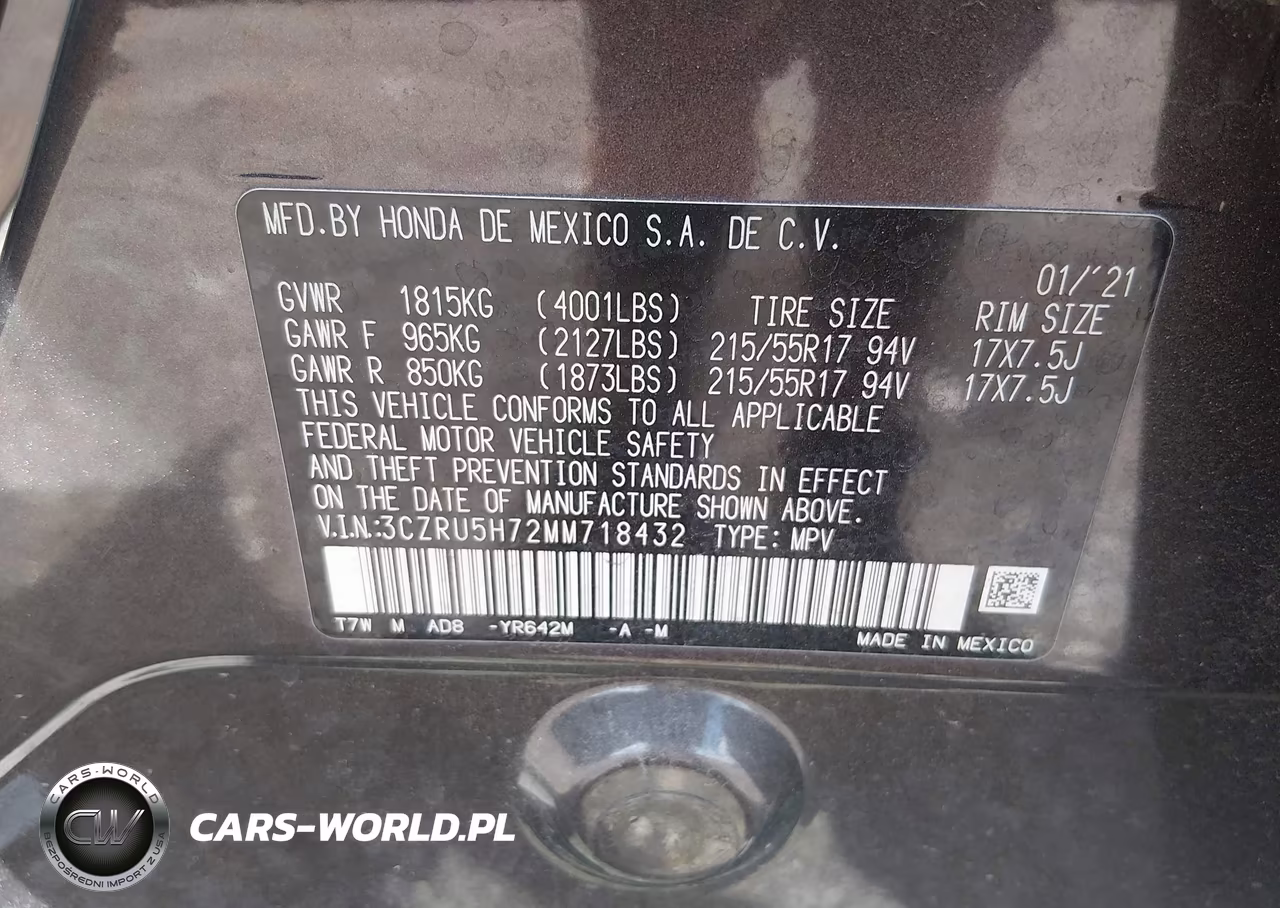 2021 Honda Hr-V 2Wd Ex-L VIN:3CZRU5H72MM718432 - 9