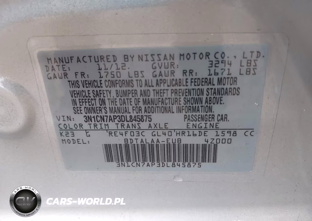 2013 Nissan Versa 1.6 S VIN:3N1CN7AP3DL845875 - 9