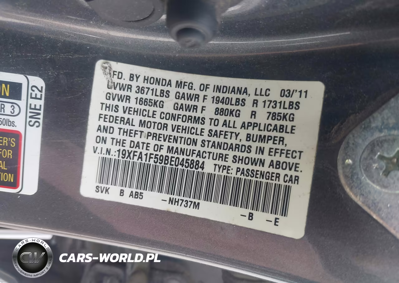 2011 Honda Civic Lx VIN:19XFA1F59BE045884 - 6