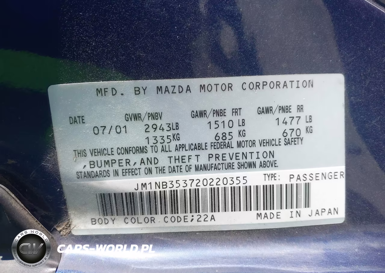 2002 Mazda Mx-5 Miata Cloth-Ls-Se VIN:JM1NB353720220355 - 9