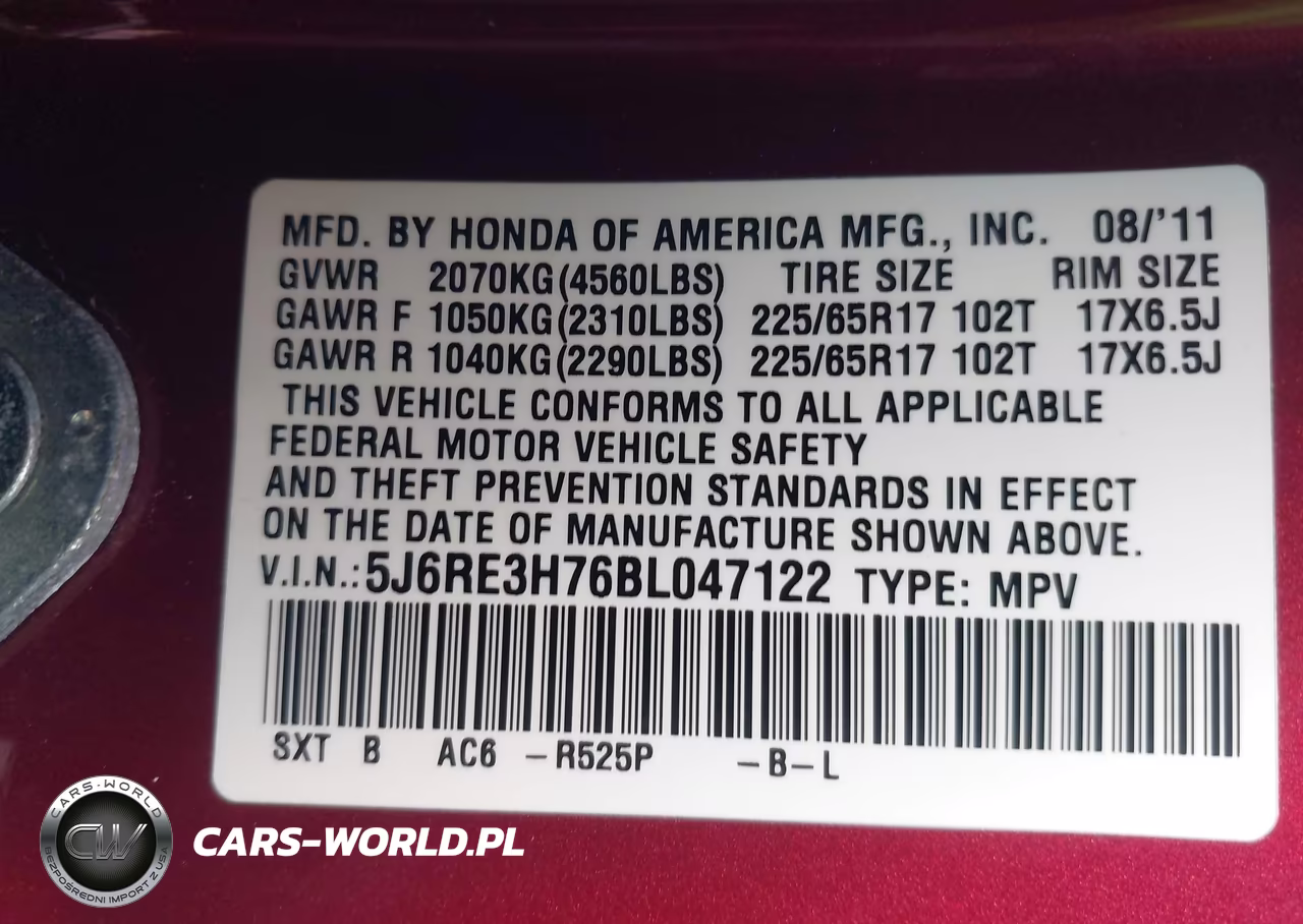 2011 Honda Cr-V Ex-L VIN:5J6RE3H76BL047122 - 9