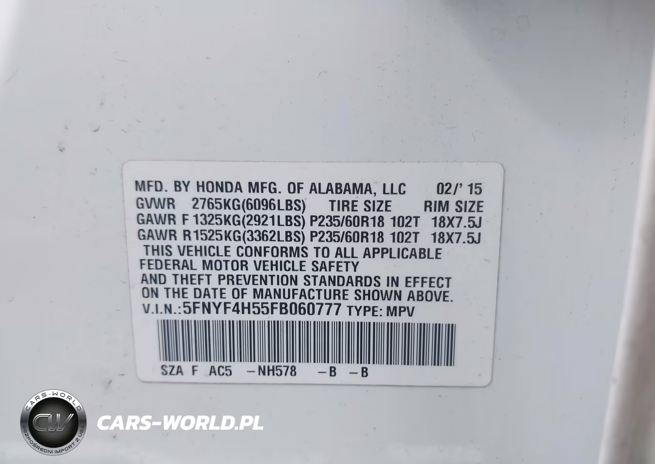 2015 Honda Pilot Ex-L VIN:5FNYF4H55FB060777 - 9