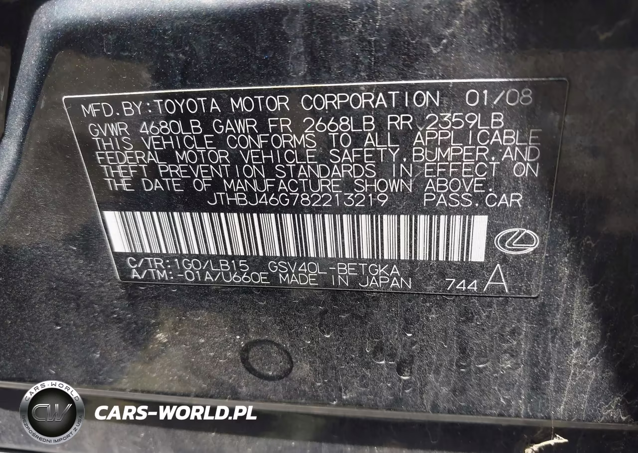 2008 Lexus Es 350 VIN:JTHBJ46G782213219 - 9