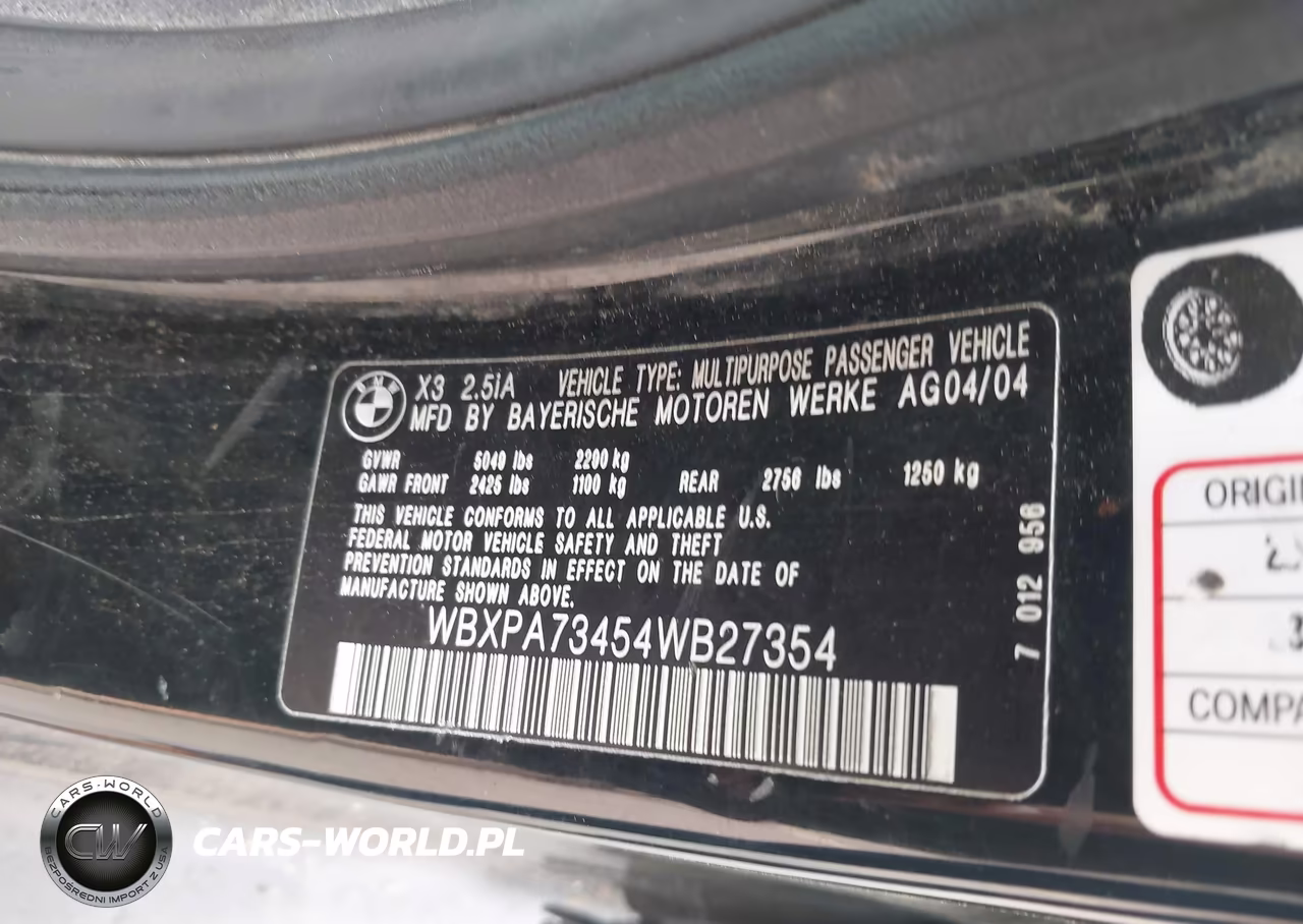 2004 BMW X3 2.5I VIN:WBXPA73454WB27354 - 9