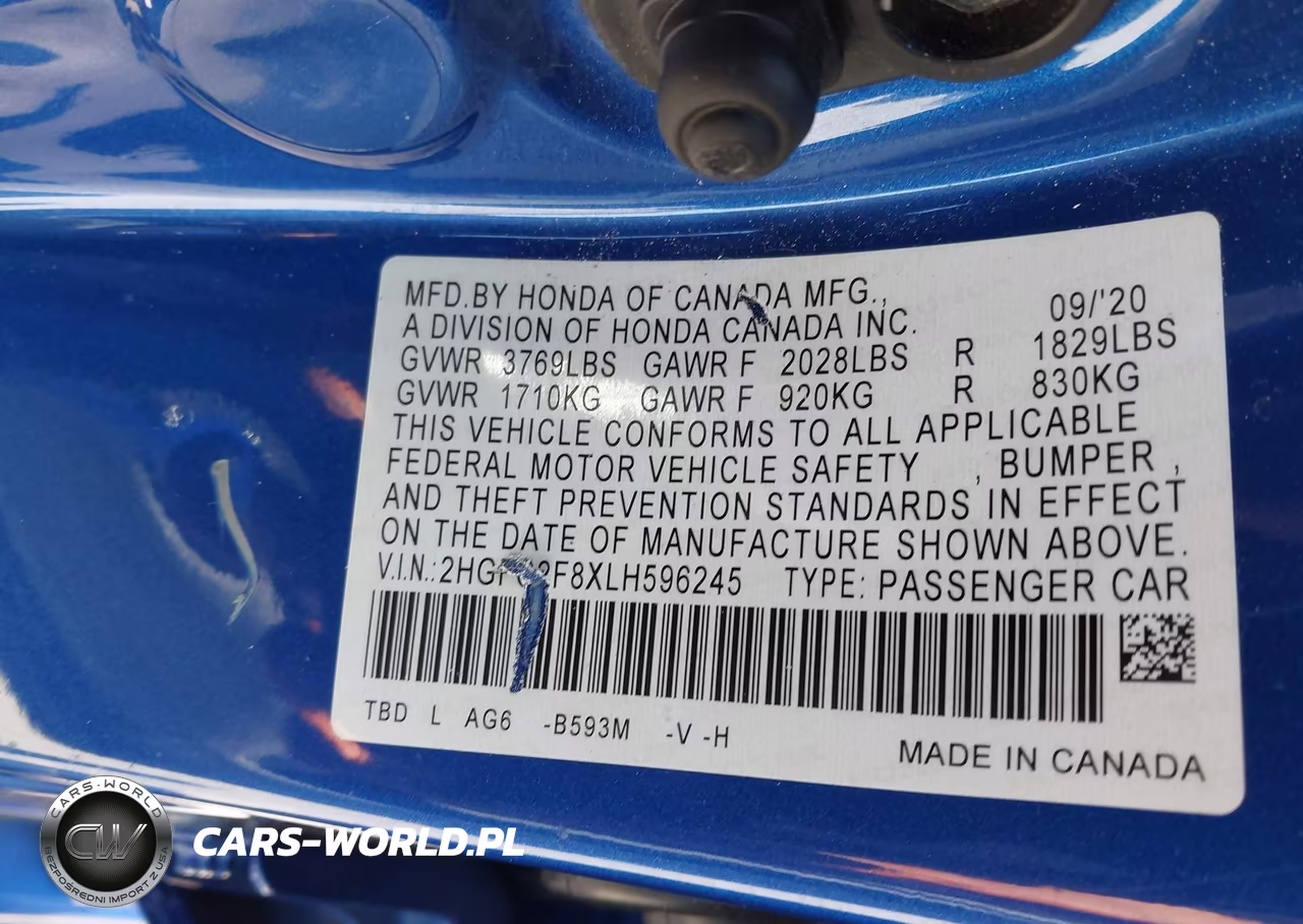 2020 Honda Civic Sport VIN:2HGFC2F8XLH596245 - 9