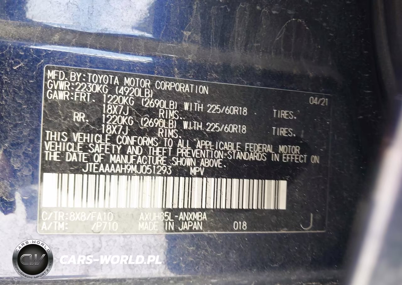 2021 Toyota Venza Le VIN:JTEAAAAH9MJ051293 - 9