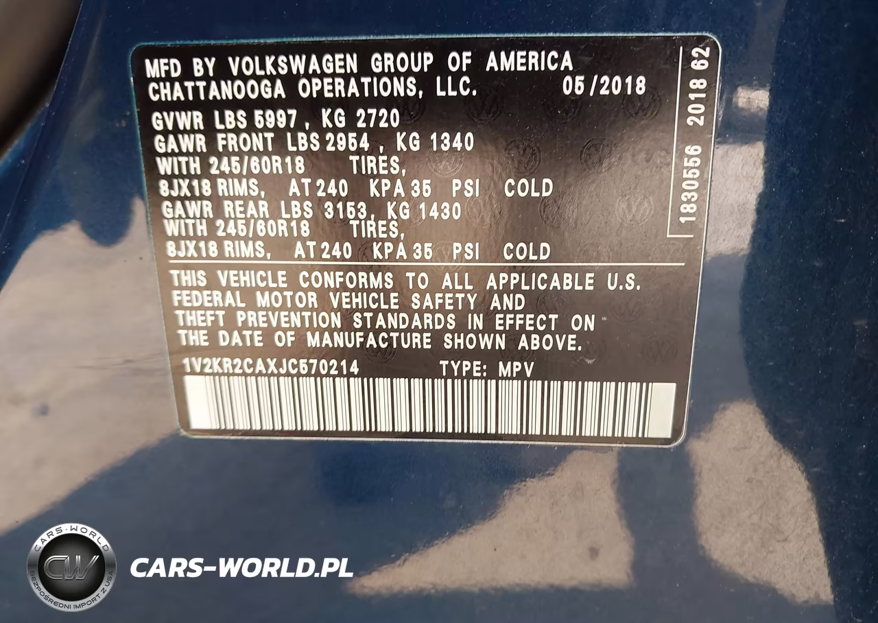 2018 Volkswagen Atlas 3.6L V6 Se VIN:1V2KR2CAXJC570214 - 9