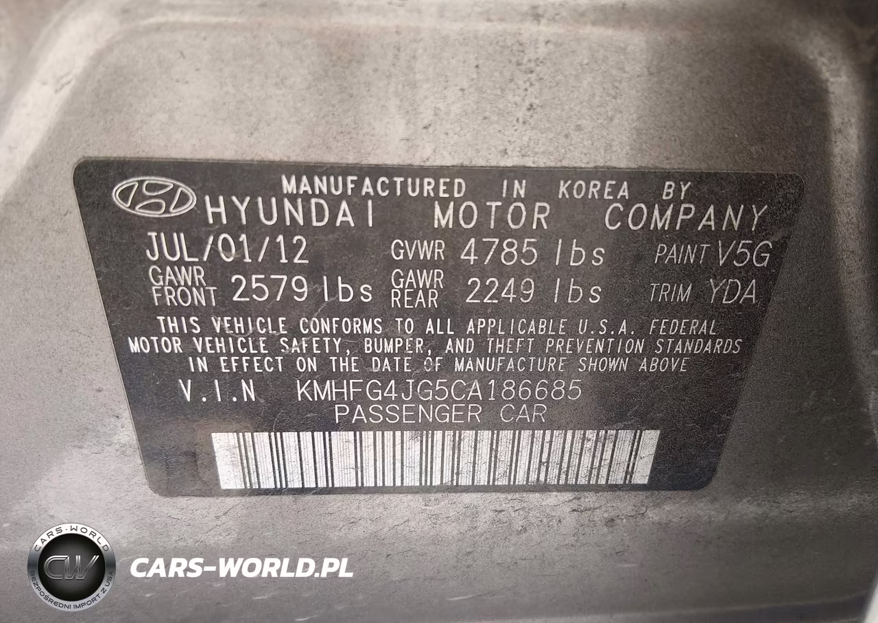 2012 Hyundai Azera VIN:KMHFG4JG5CA186685 - 9