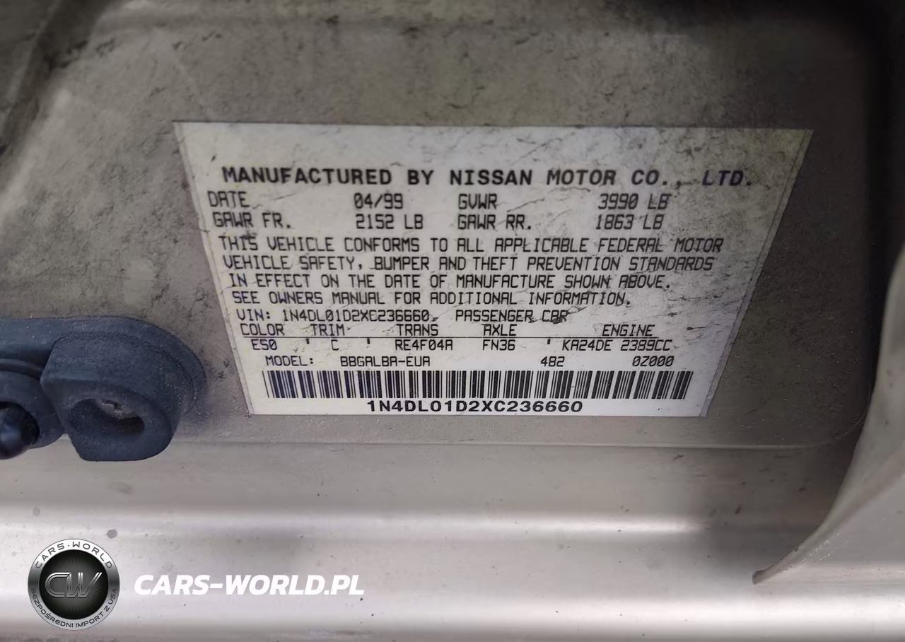 1999 Nissan Altima Xe-Gxe-Se-Gle VIN:1N4DL01D2XC236660 - 9
