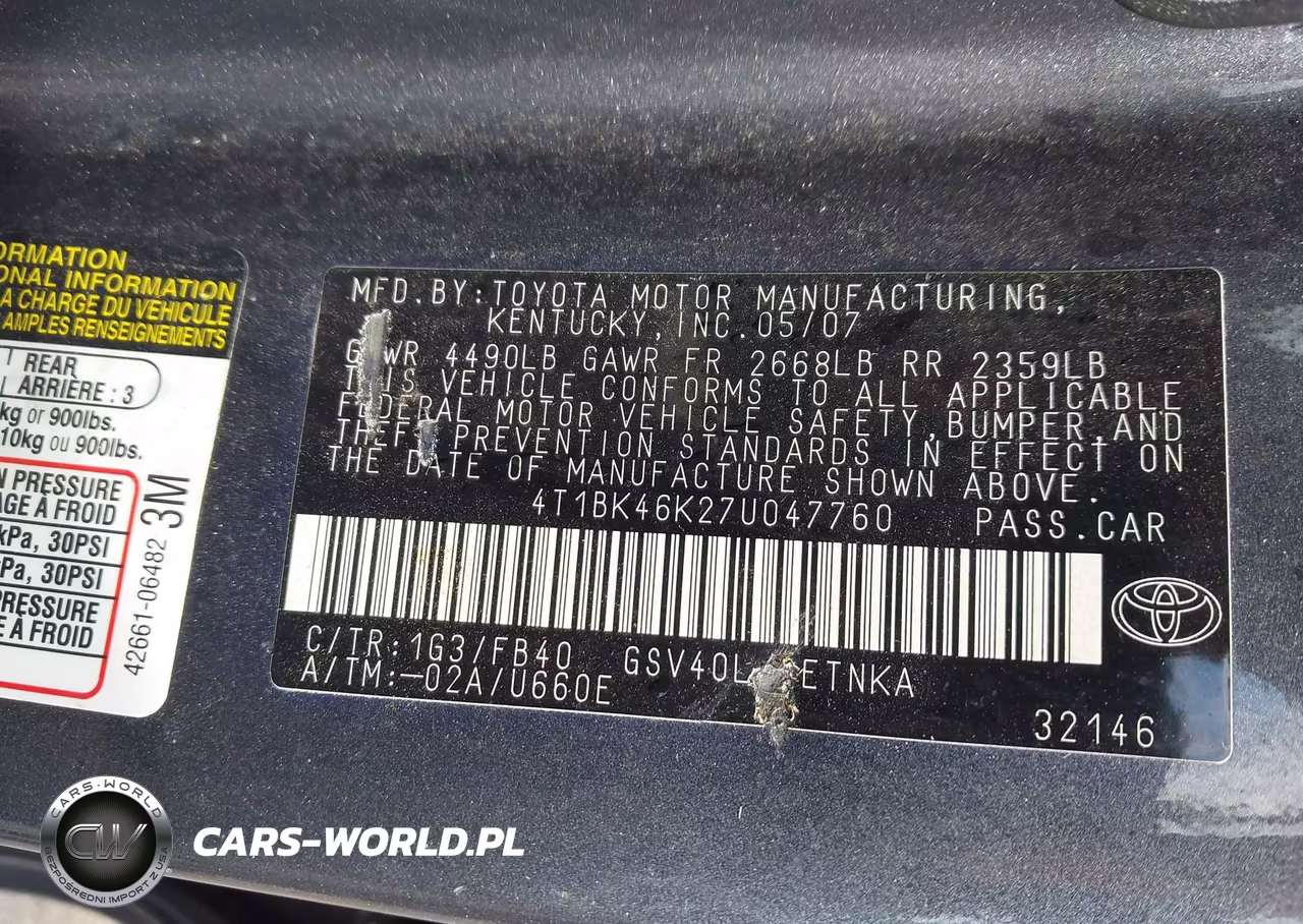 2007 Toyota Camry Le V6 VIN:4T1BK46K27U047760 - 9