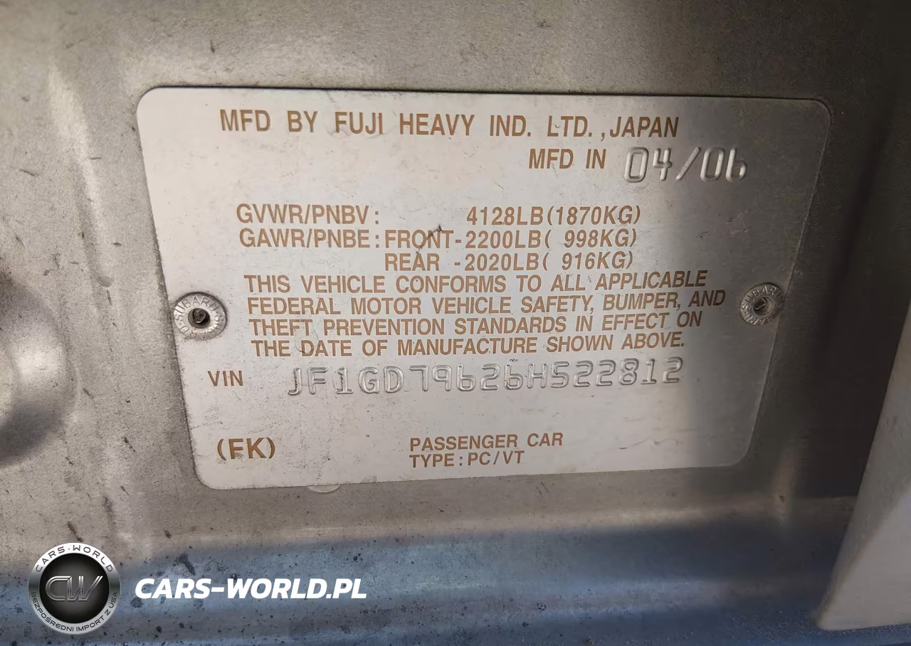 2006 Subaru Impreza Wrx VIN:JF1GD79626H522812 - 9