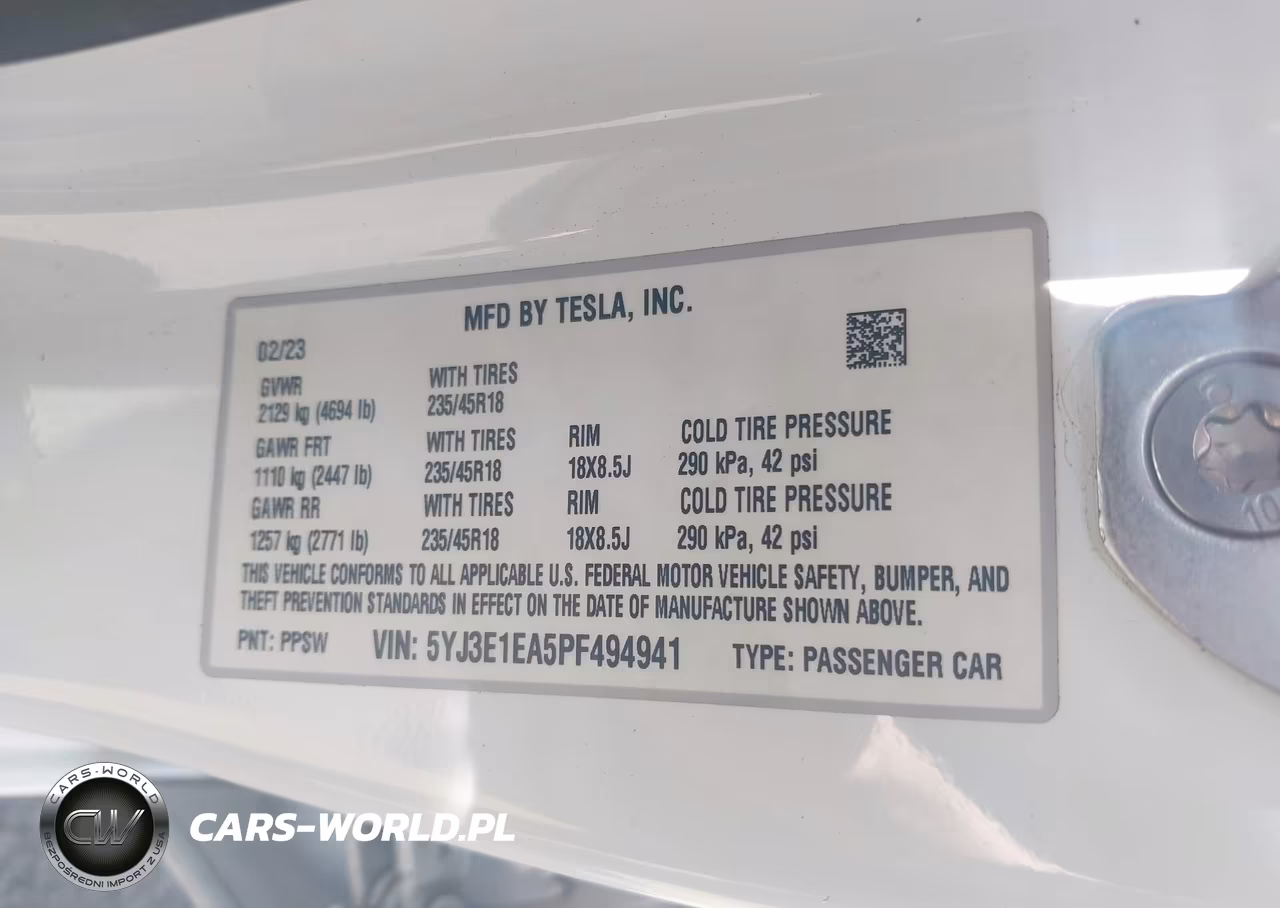 2023 Tesla Model 3 Rear-Wheel Drive VIN:5YJ3E1EA5PF494941 - 9