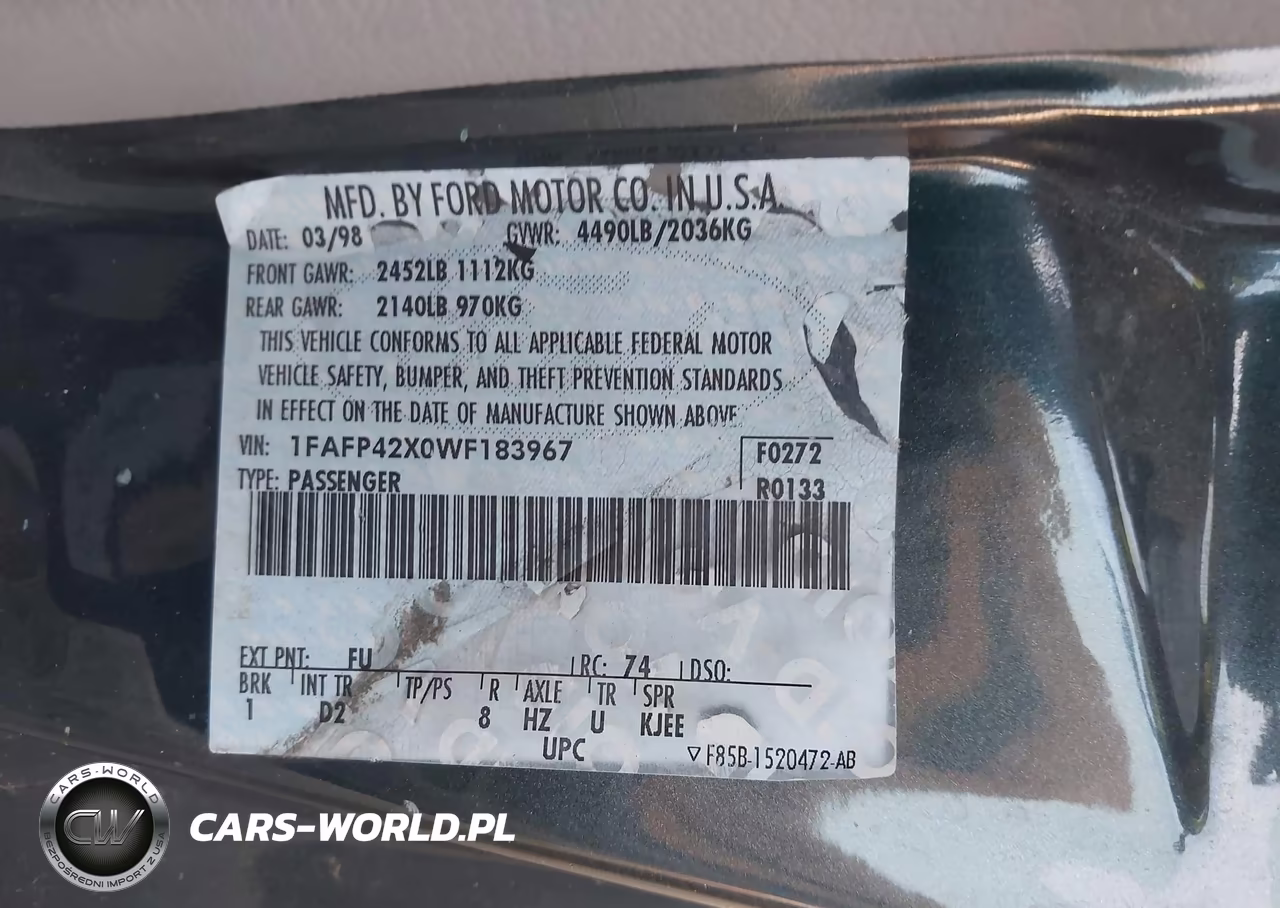1998 Ford Mustang Gt VIN:1FAFP42X0WF183967 - 9