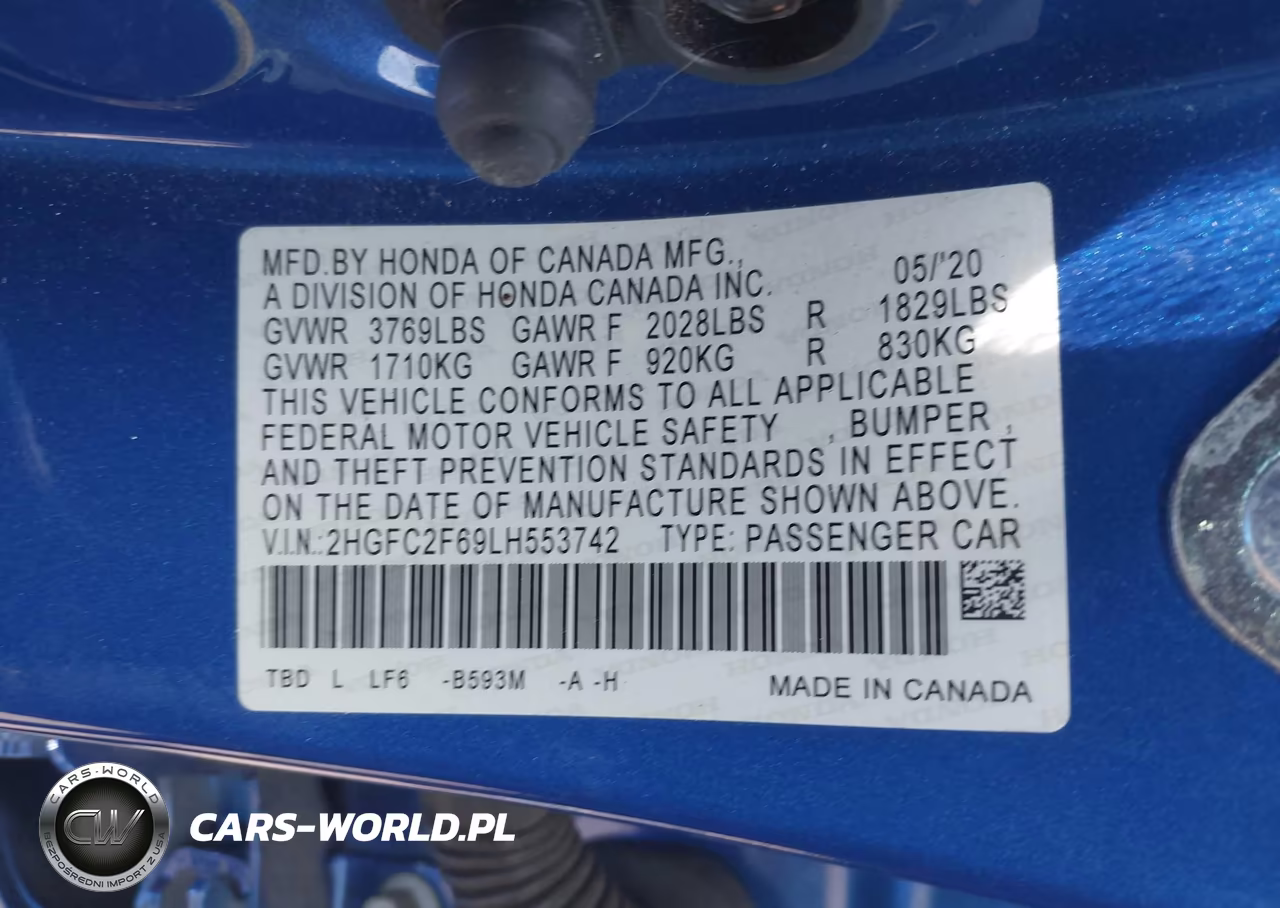 2020 Honda Civic Lx VIN:2HGFC2F69LH553742 - 9