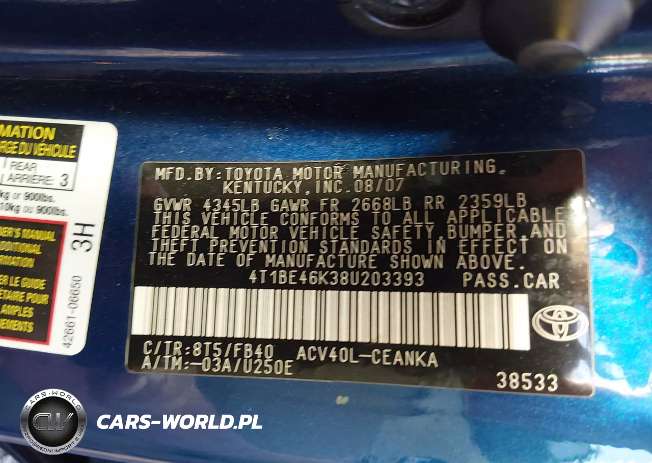 2008 Toyota Camry Le VIN:4T1BE46K38U203393 - 9