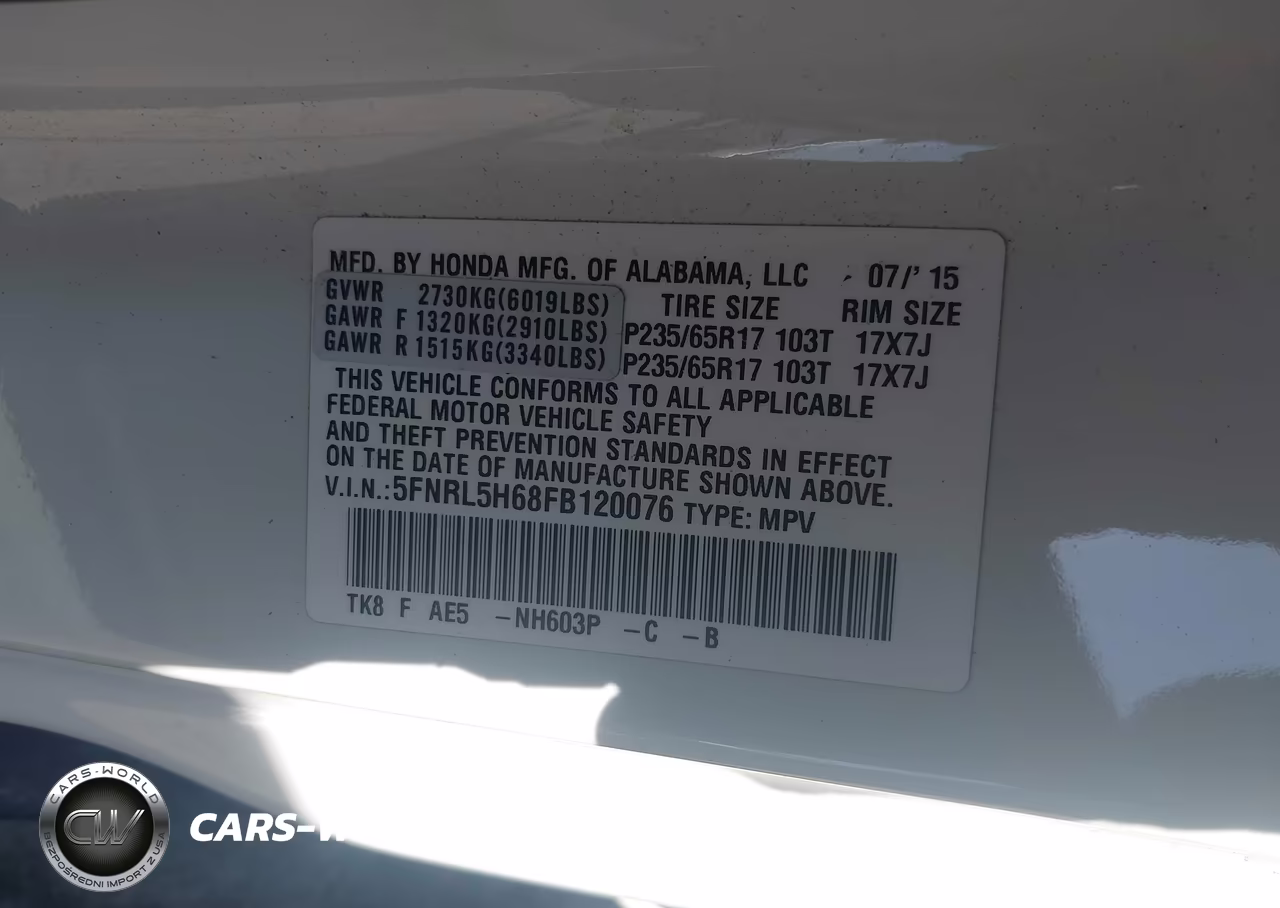2015 Honda Odyssey Ex-L VIN:5FNRL5H68FB120076 - 9