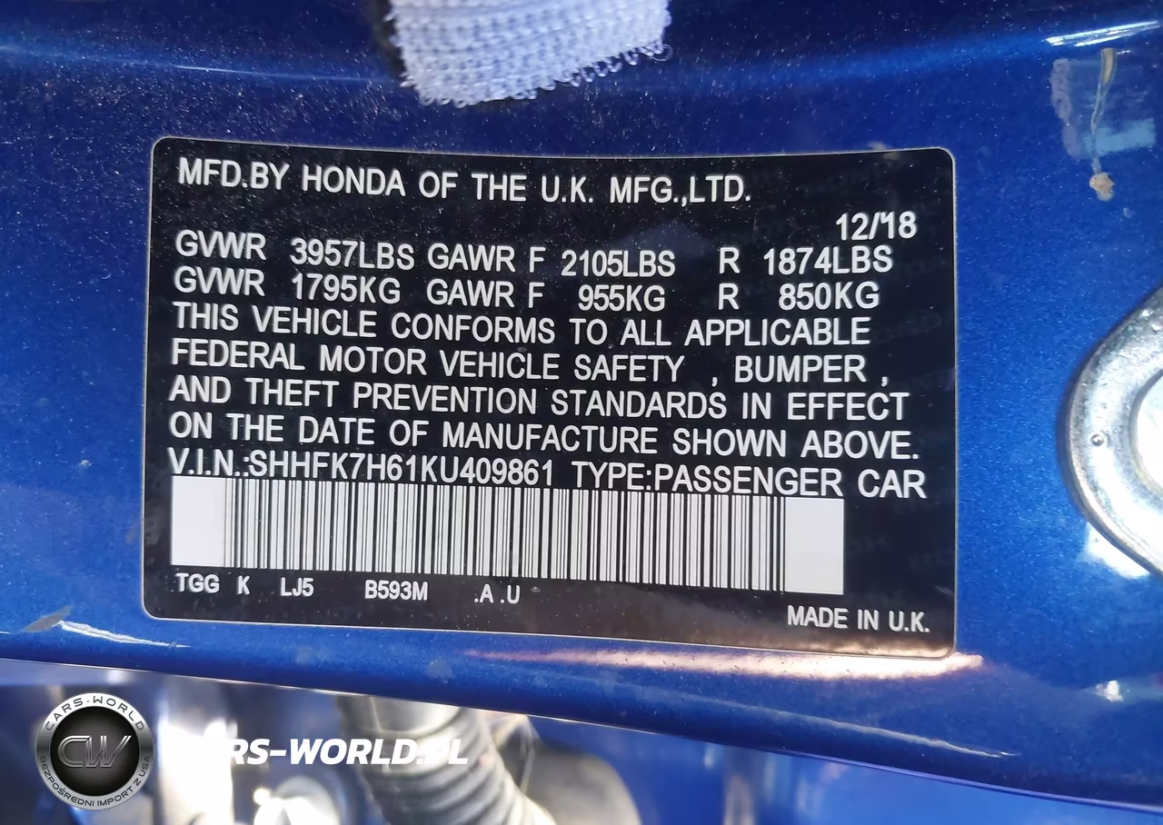 2019 Honda Civic Ex VIN:SHHFK7H61KU409861 - 9