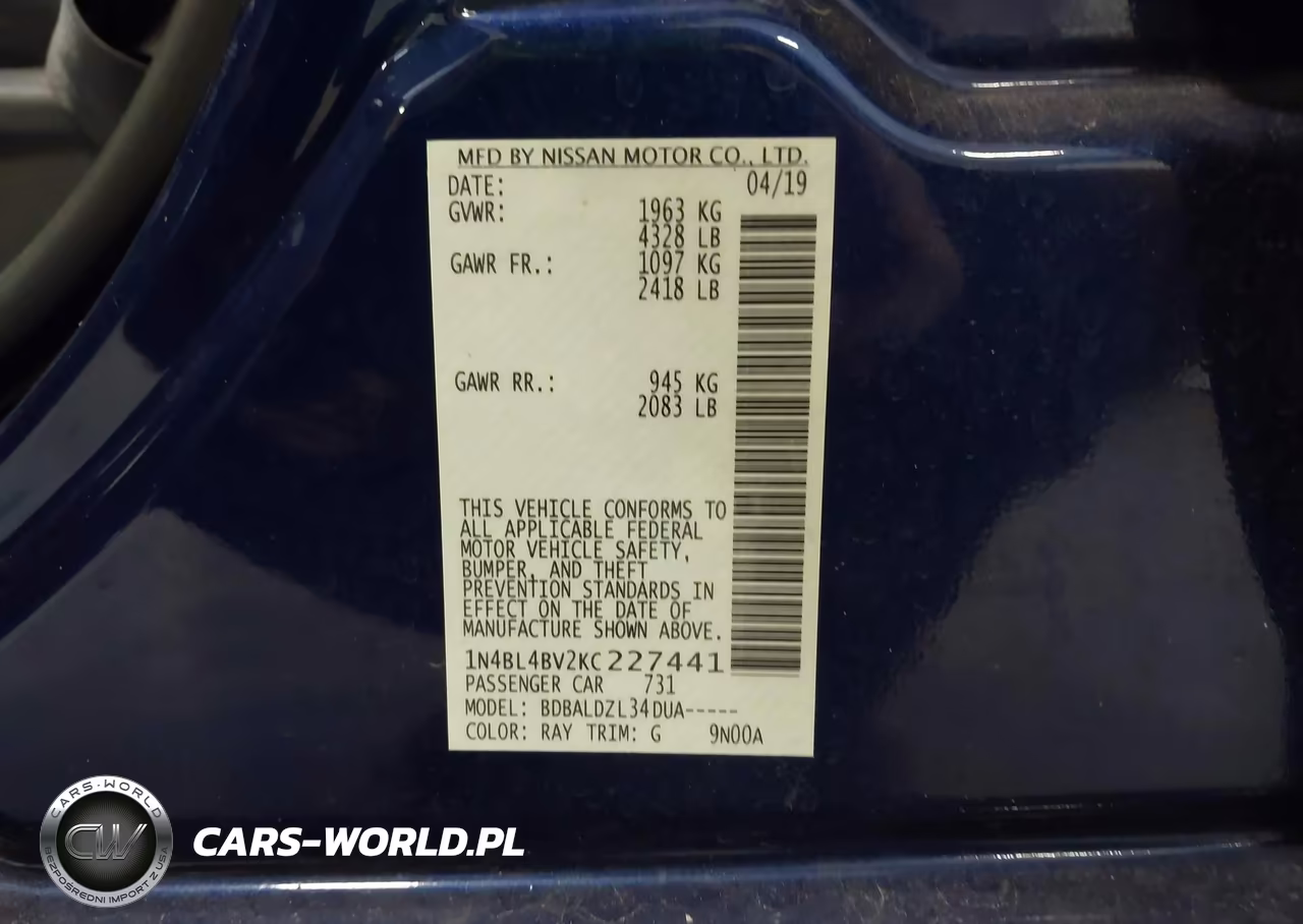 2019 Nissan Altima 2.5 S VIN:1N4BL4BV2KC227441 - 9