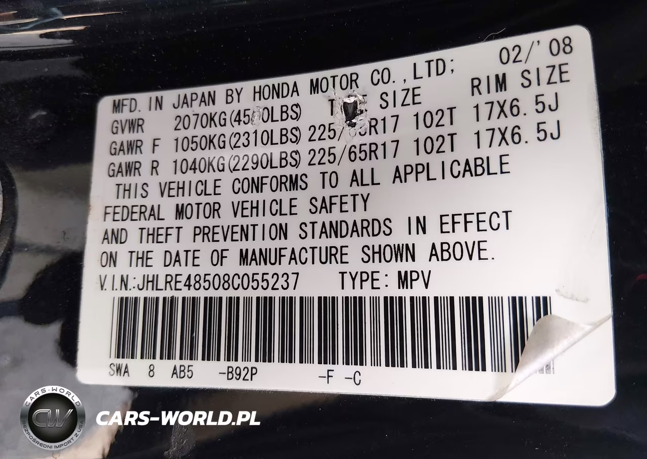 2008 Honda Cr-V Ex VIN:JHLRE48508C055237 - 9