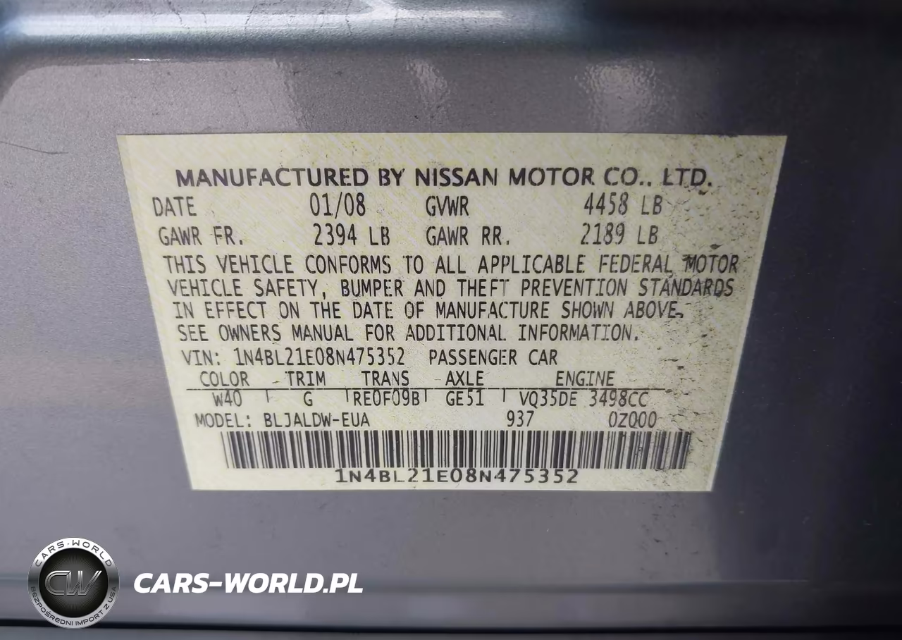 2008 Nissan Altima 3.5 Se VIN:1N4BL21E08N475352 - 9