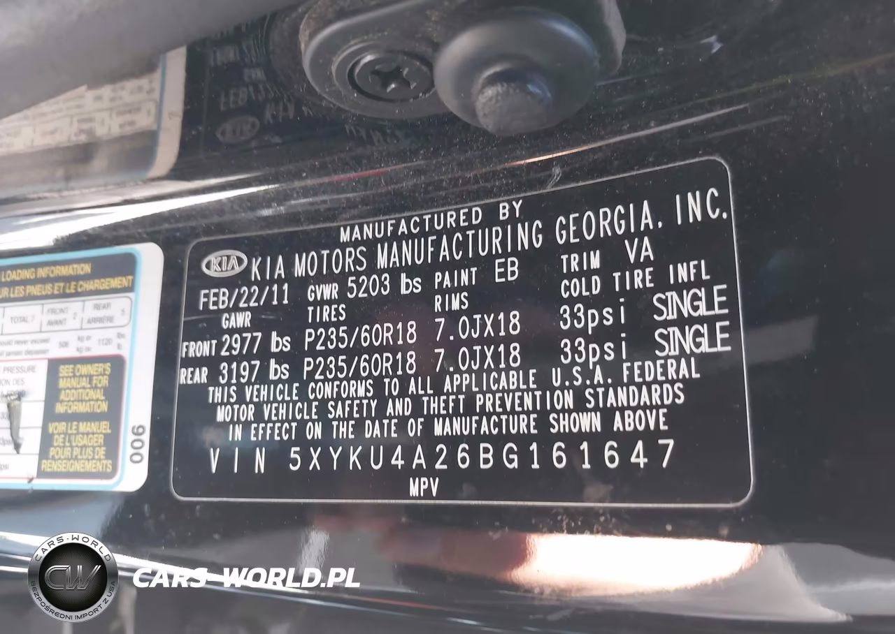 2011 Kia Sorento Ex V6 VIN:5XYKU4A26BG161647 - 9