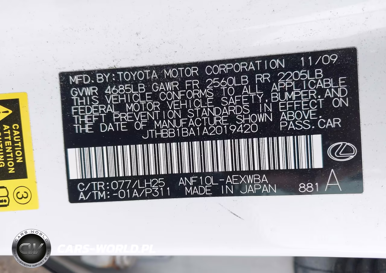 2010 Lexus Hs 250H Premium VIN:JTHBB1BA1A2019420 - 9