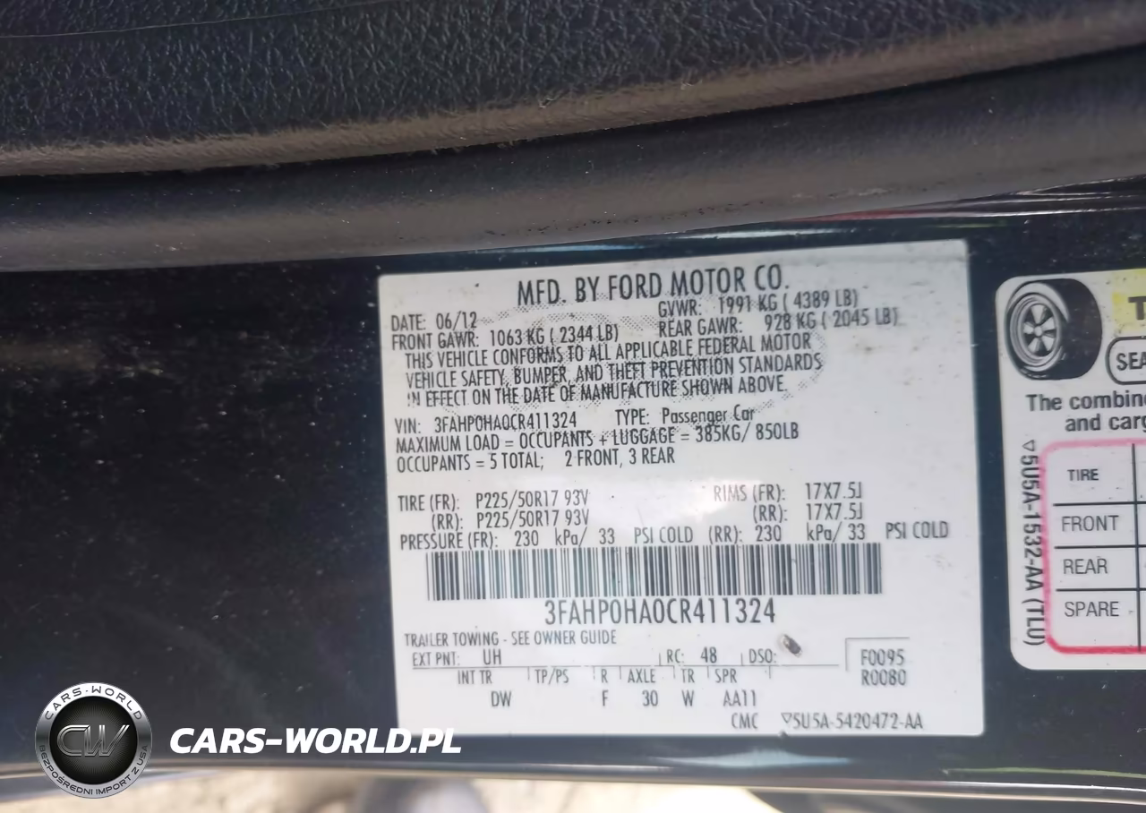 2012 Ford Fusion Se VIN:3FAHP0HA0CR411324 - 9