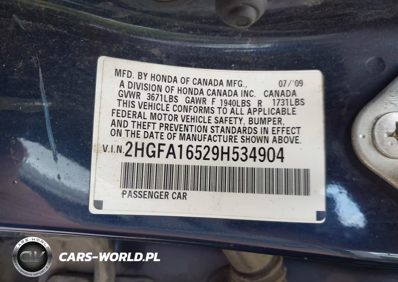 2009 Honda Civic Lx VIN:2HGFA16529H534904 - 9