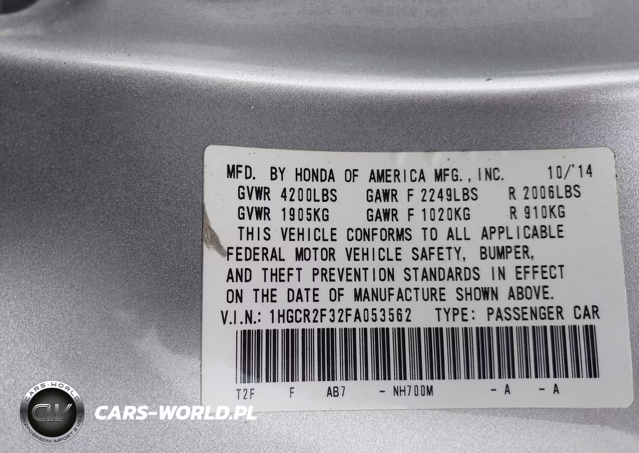 2015 Honda Accord Lx VIN:1HGCR2F32FA053562 - 9