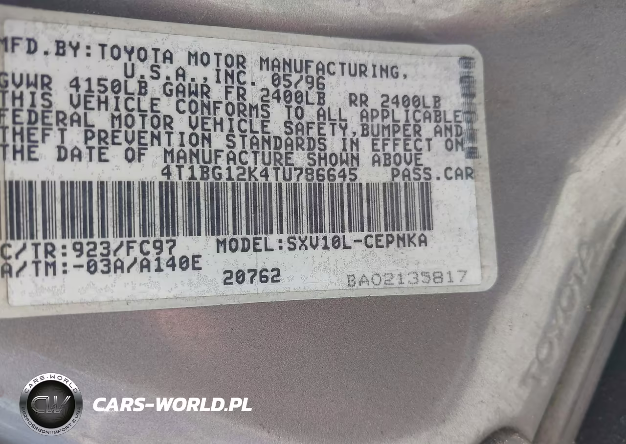 1996 Toyota Camry Dx-Le-Xle VIN:4T1BG12K4TU786645 - 9