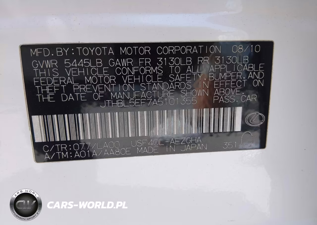 2010 Lexus Ls 460 VIN:JTHBL5EF7A5101355 - 9