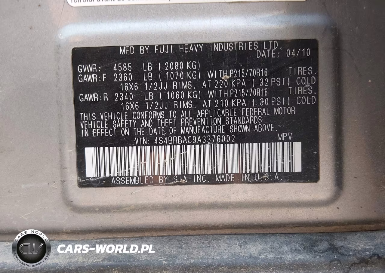 2010 Subaru Outback 2.5I VIN:4S4BRBAC9A3376002 - 9