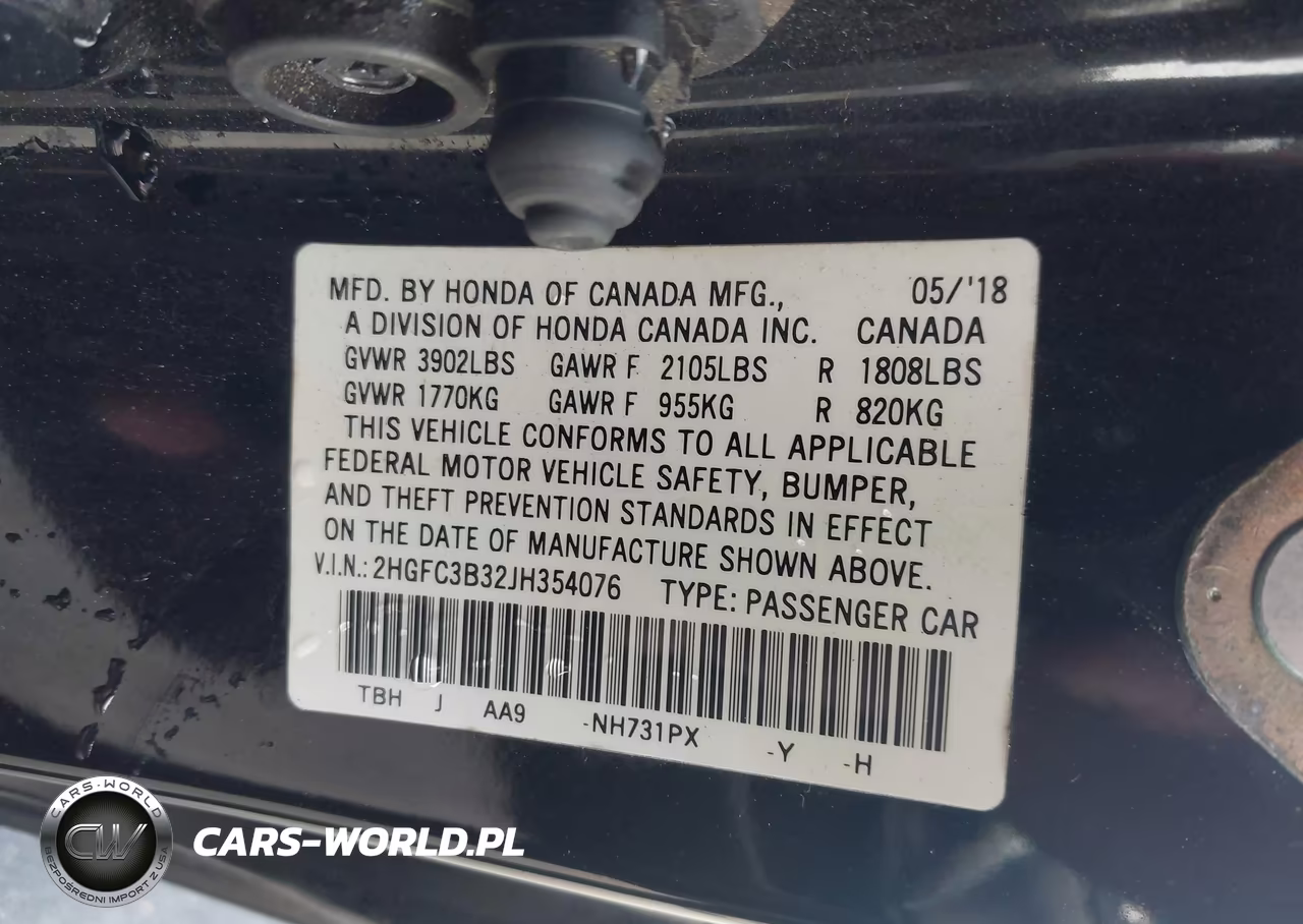 2018 Honda Civic Ex-T VIN:2HGFC3B32JH354076 - 9
