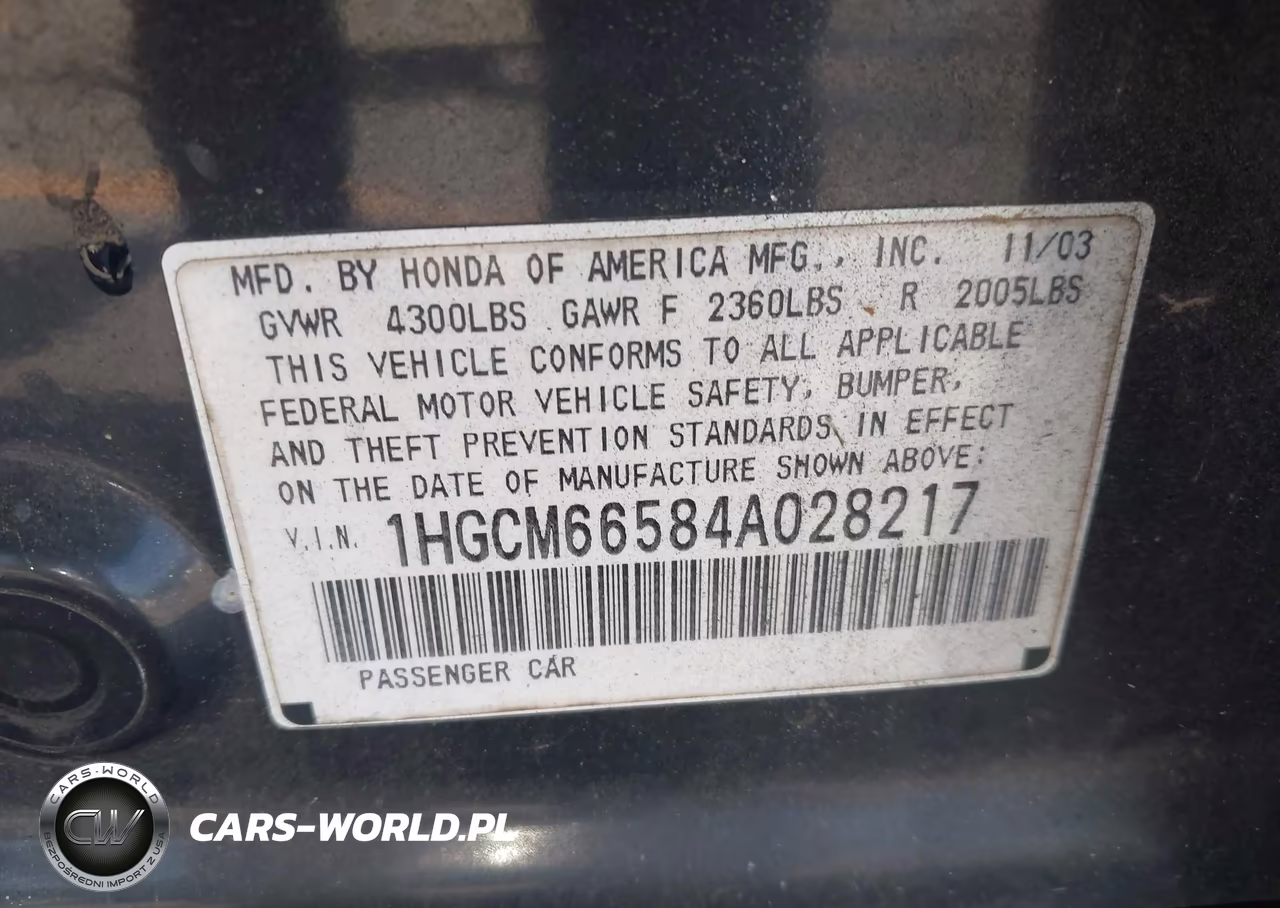 2004 Honda Accord 3.0 Ex VIN:1HGCM66584A028217 - 9