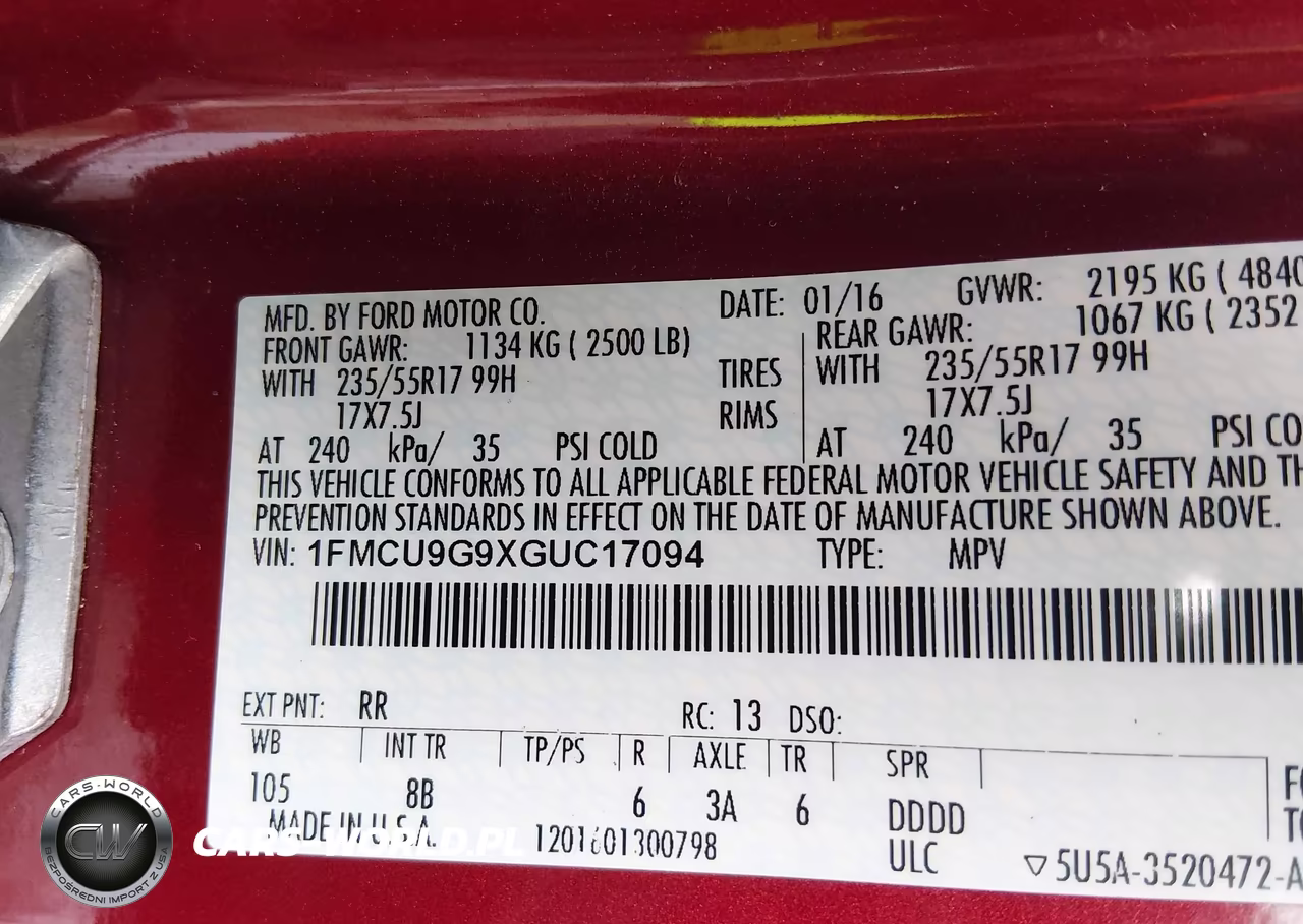 2016 Ford Escape Se VIN:1FMCU9G9XGUC17094 - 9