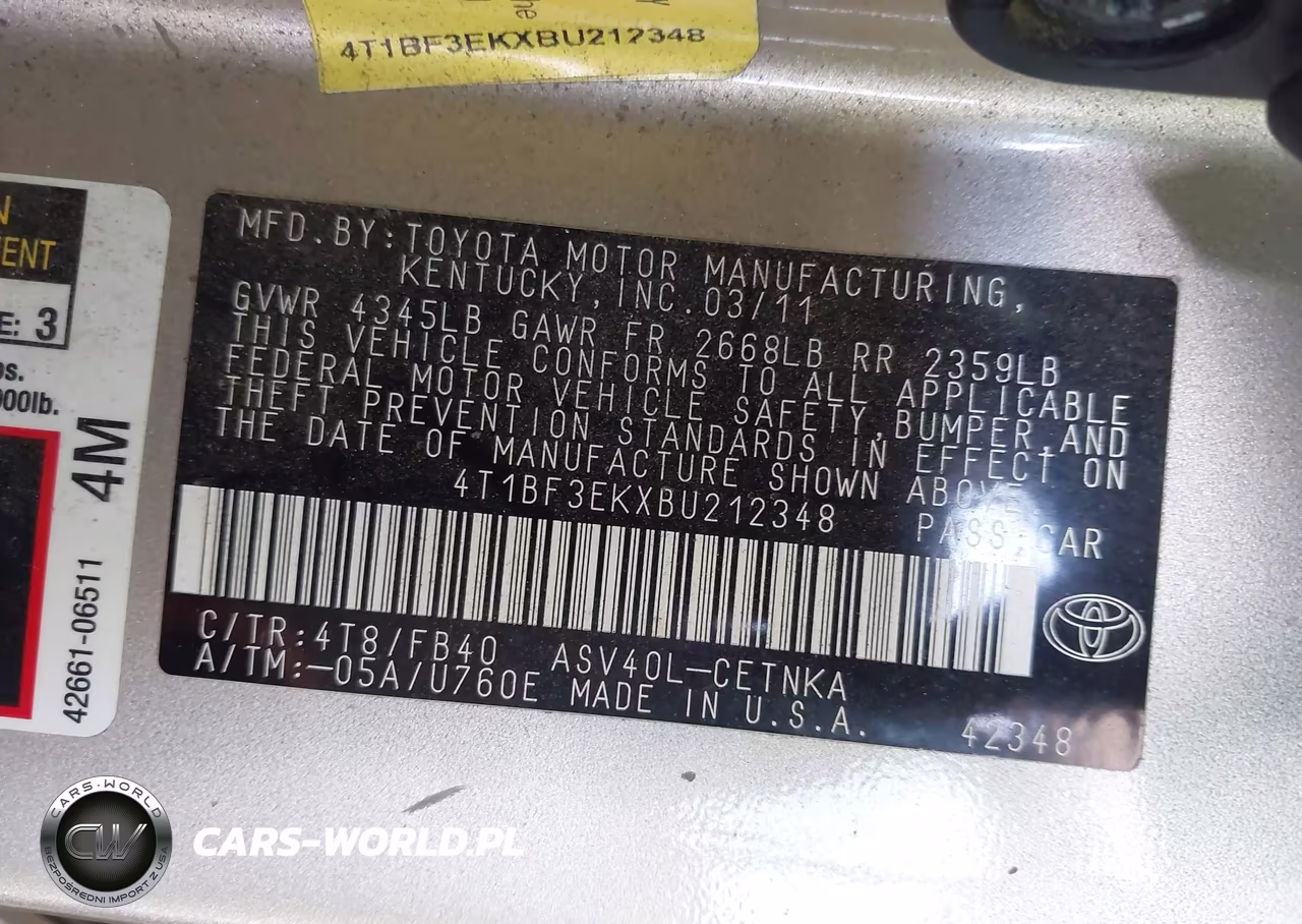 2011 Toyota Camry VIN:4T1BF3EKXBU212348 - 9