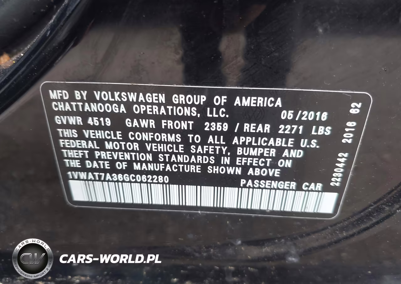 2016 Volkswagen Passat 1.8T S VIN:1VWAT7A36GC062280 - 9