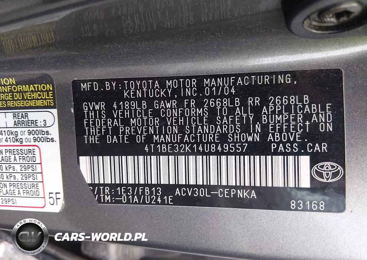 2004 Toyota Camry Le VIN:4T1BE32K14U849557 - 9