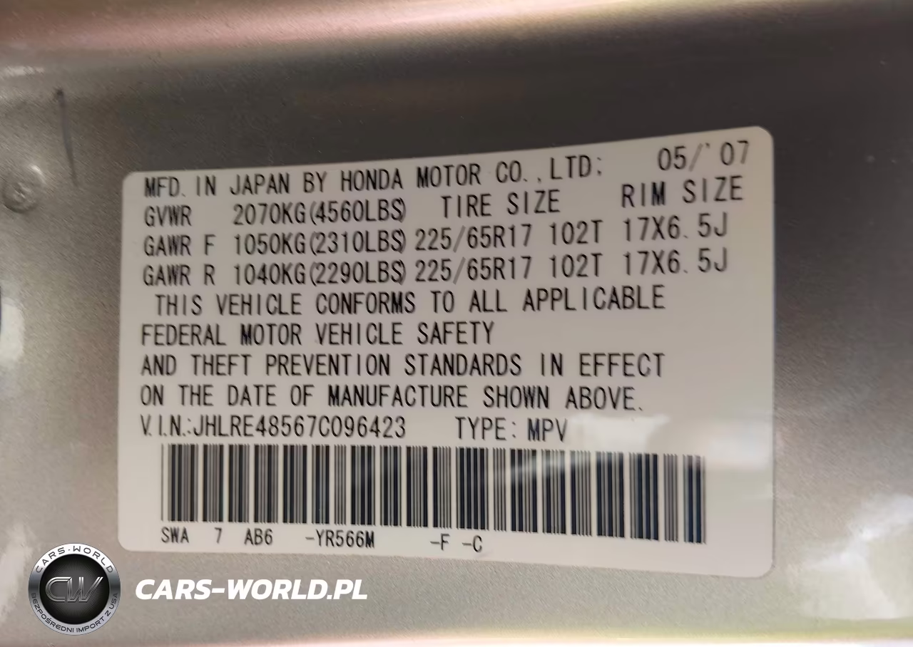 2007 Honda Cr-V Ex VIN:JHLRE48567C096423 - 9
